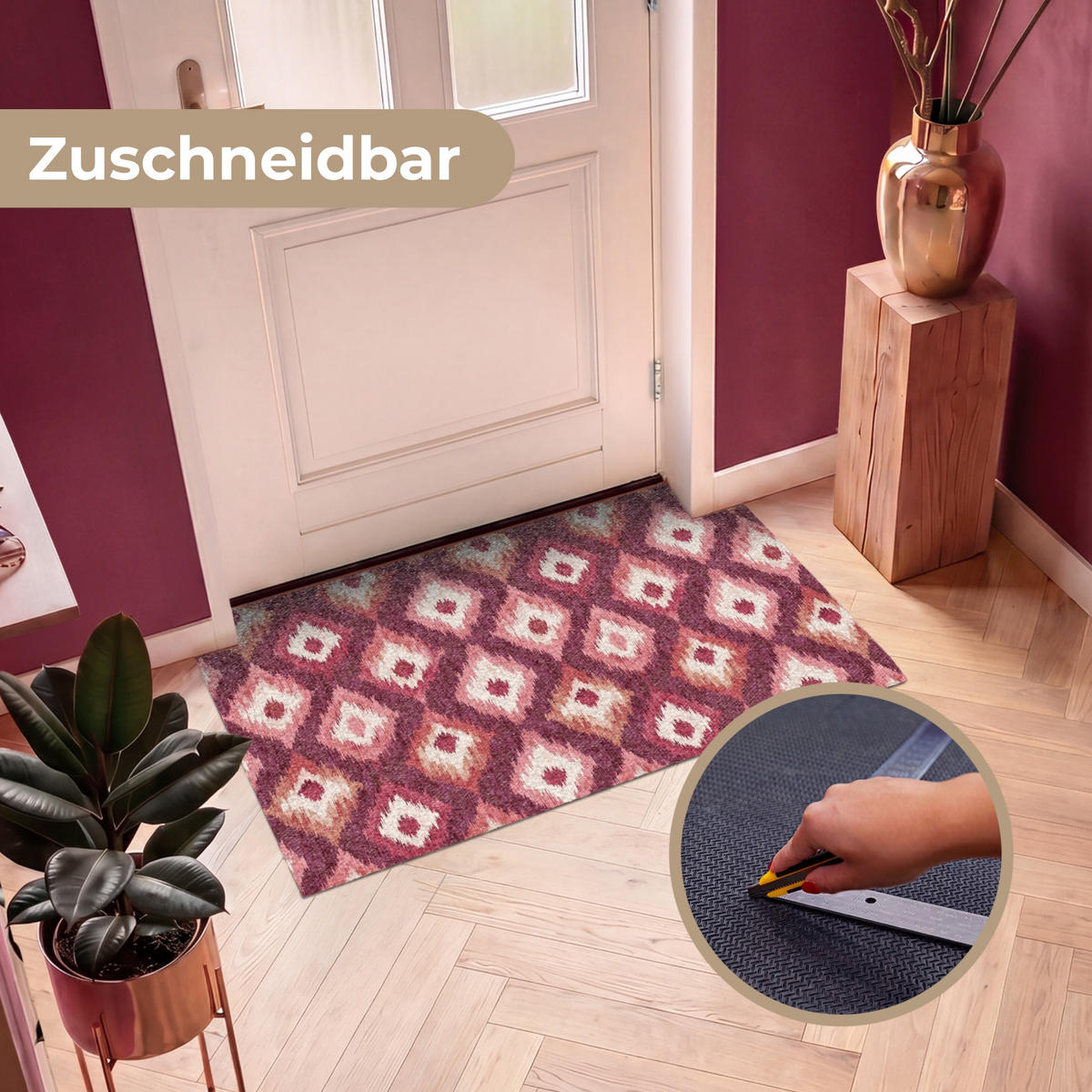 ROHOŽKA Diamantové tvary - Růžová - Vzor - Textura 120x80 cm - bobulová, textil/umělá hmota (120/0.4cm) - MuchoWow