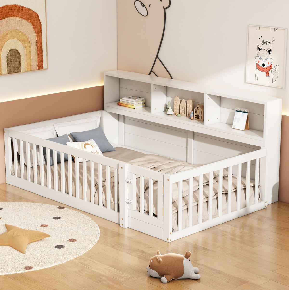 POLSTERBETT 90/200 cm Weiß aus Kiefernholz und MDF mit Stauraum - Weiß, Holz (90/200cm) - OKMYHOME