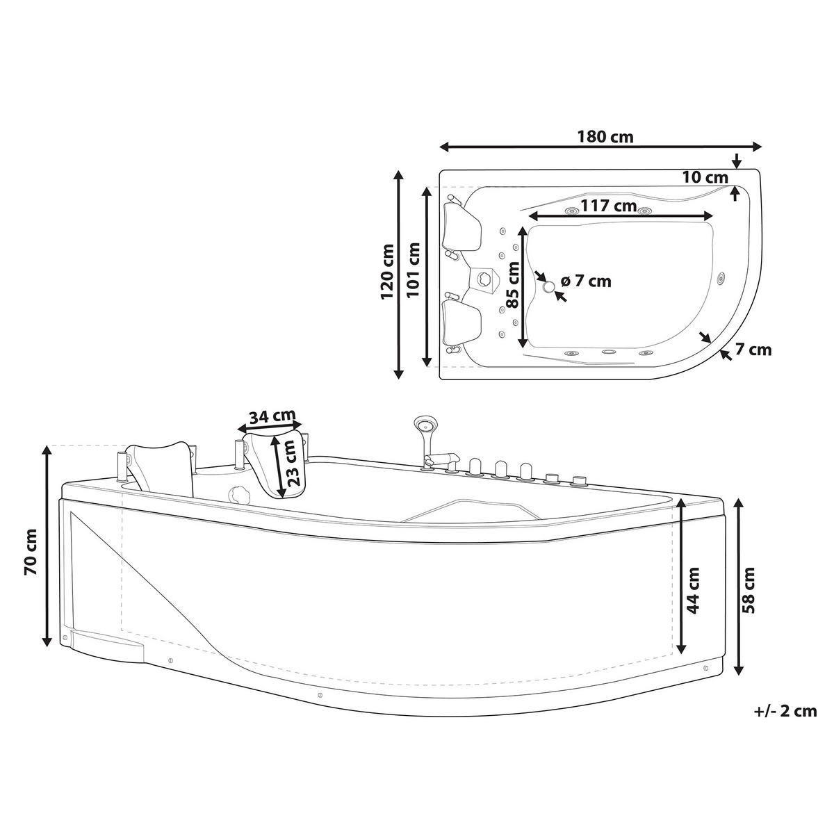 WHIRLPOOL-BADEWANNE mit LED 120x180x70 cm weiß Calama - Weiß, Kunststoff (120/70/180cm) - Beliani