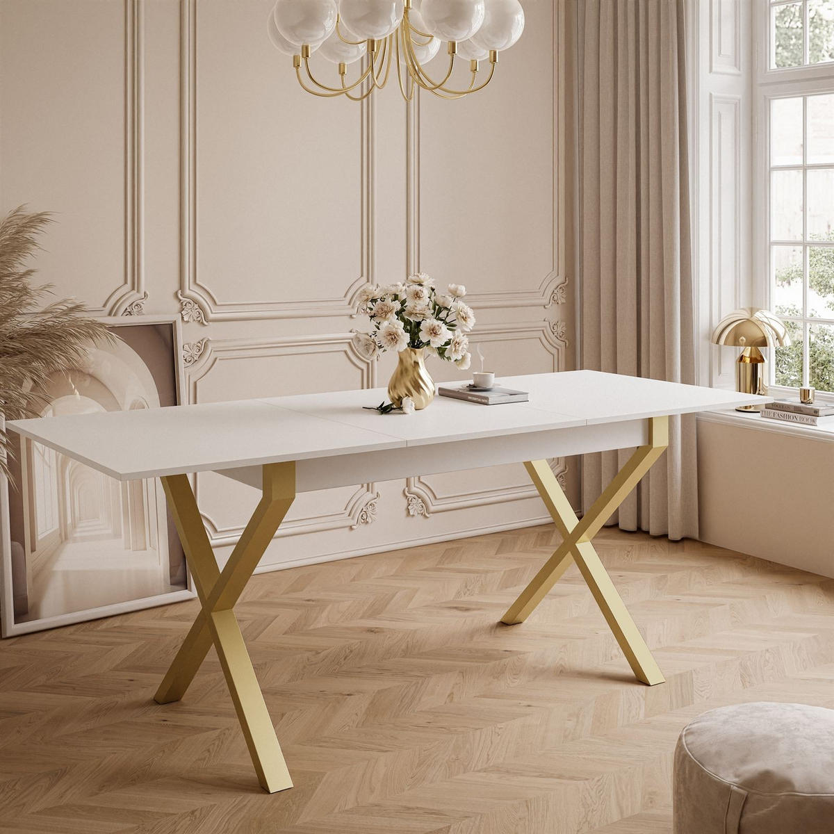 ESSTISCH ARTON GOLD II 140-195 cm für 6-8 Personen - Goldfarben/Weiß, Holzwerkstoff/Metall (140/80/77cm) - Lookway