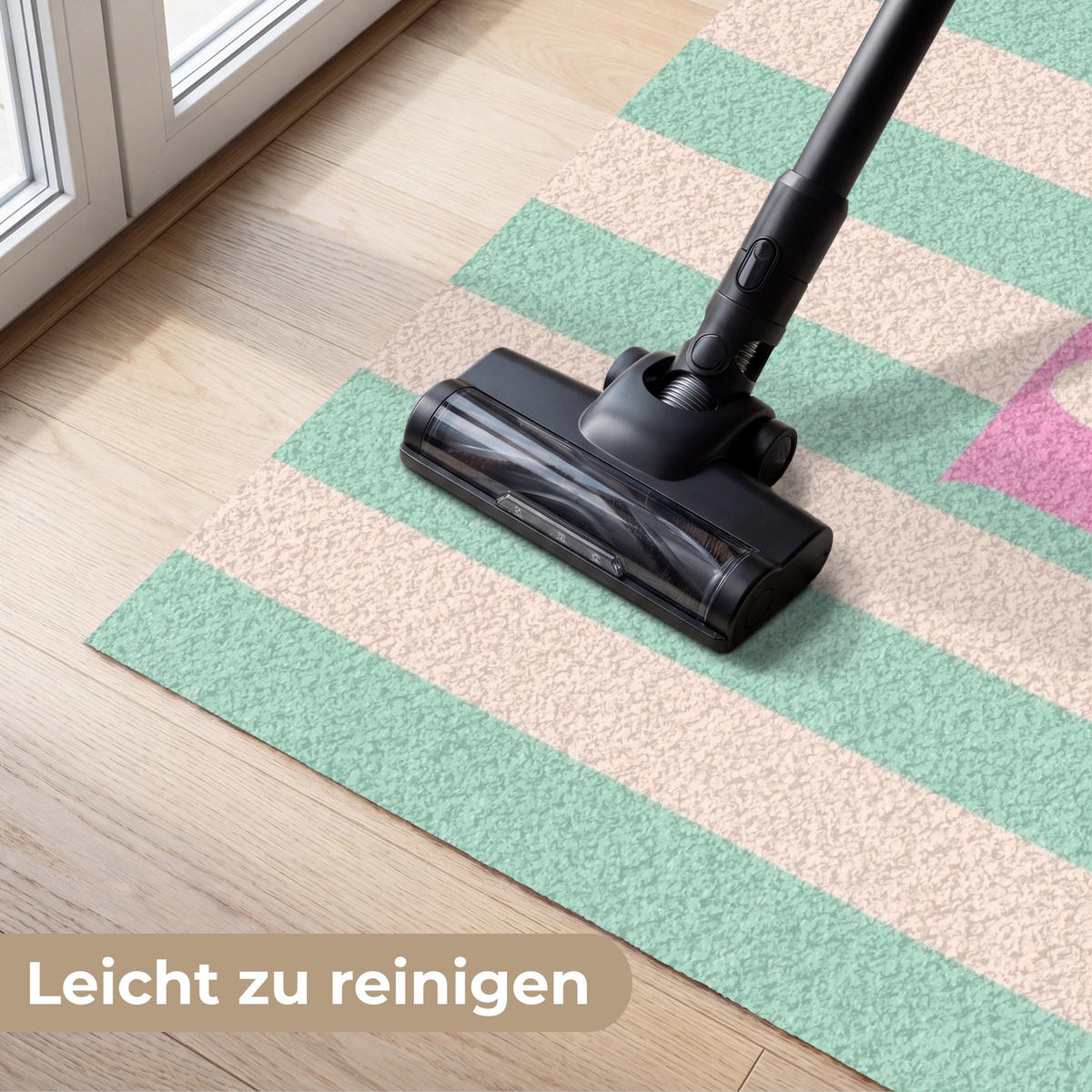 FUSSMATTE Rosa – Grün – Streifen – Entspannung 180x120 cm - Mintgrün, Kunststoff (180/0.4cm) - MuchoWow