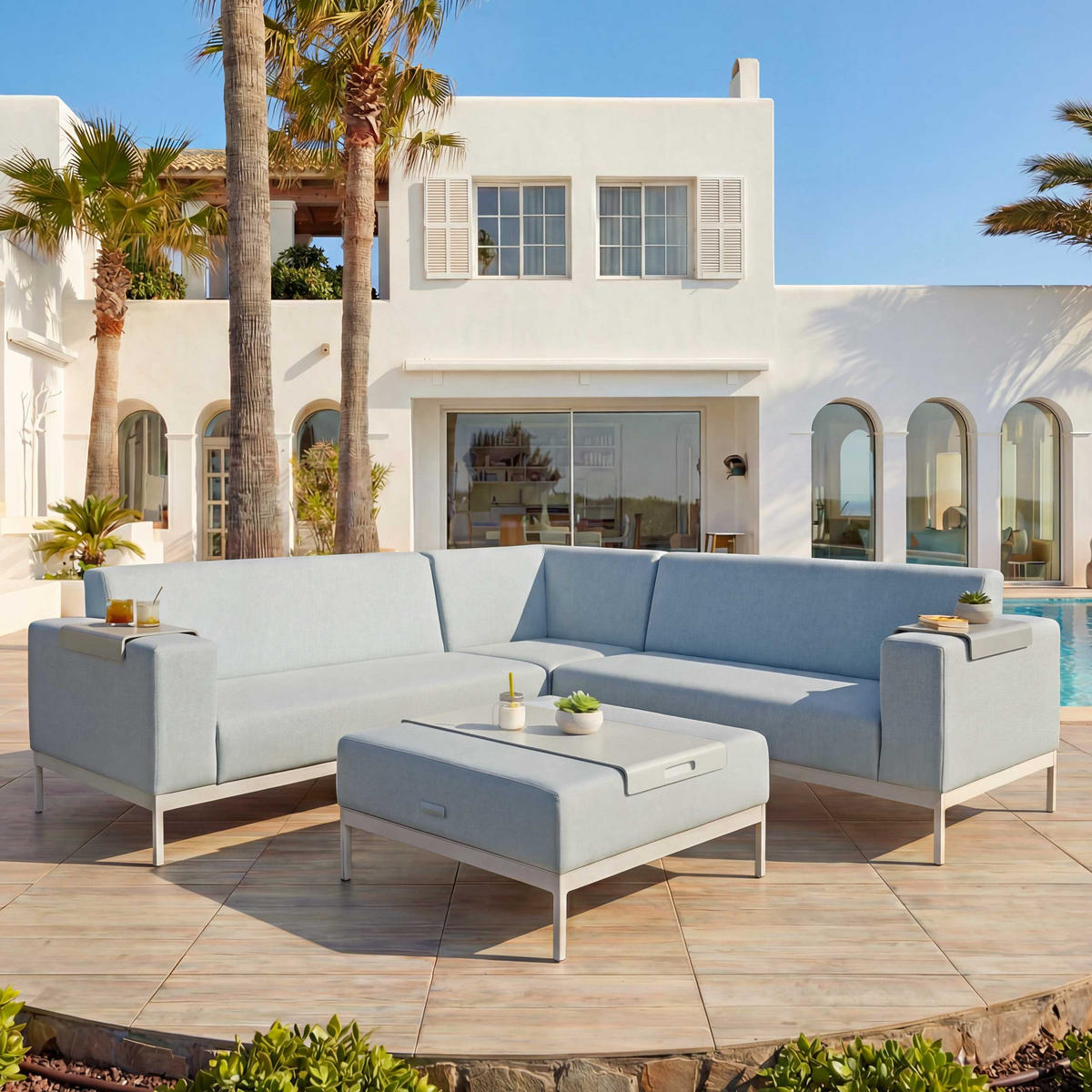 ALU-GARTEN-GARNITUR Hellblau - Hellblau, Textil - MCW