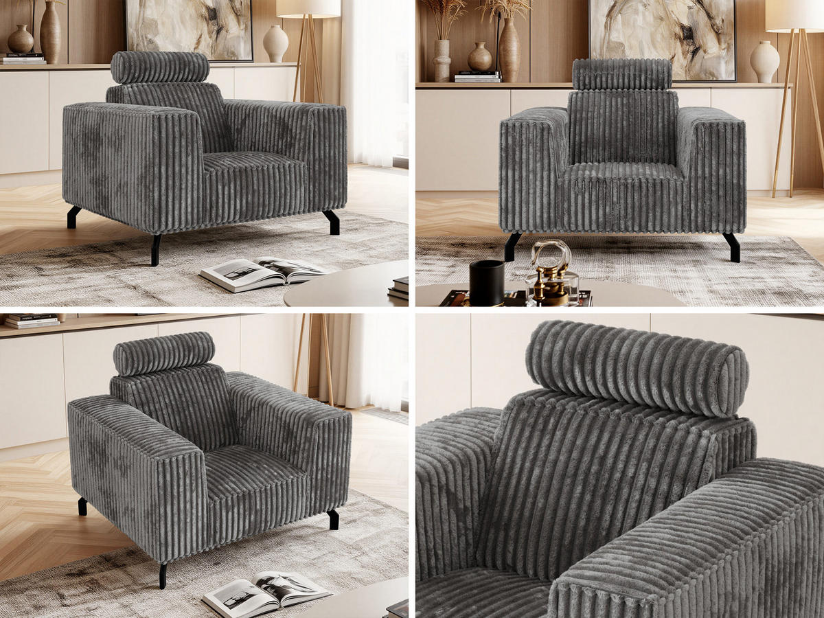 KRESLO VESANO - Sivá Manšester - čierna/sivá, kov/textil (109/90/95cm) - MKS