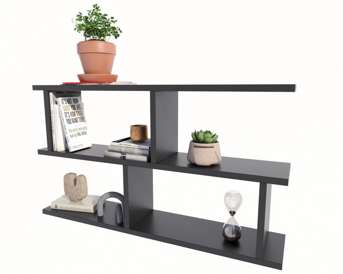 WANDREGAL LUNA 2 Versionen Schwarz 85/18/49,4 cm - Schwarz, Holzwerkstoff (85/49.4/18cm) - Matkam Möbel