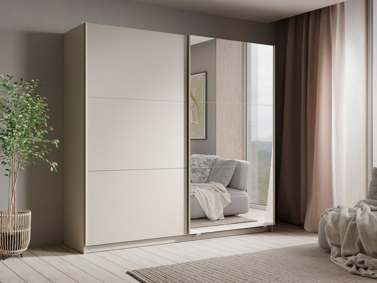 SCHIEBETÜRENSCHRANK LIVORA 12 - 221×207×60 cm mit Beleuchtung 2 Türen, mit Spiegel Kaschmir - Kaschmir/Klar, Holz/Holzwerkstoff (221/207/60cm) - Milaros Markt