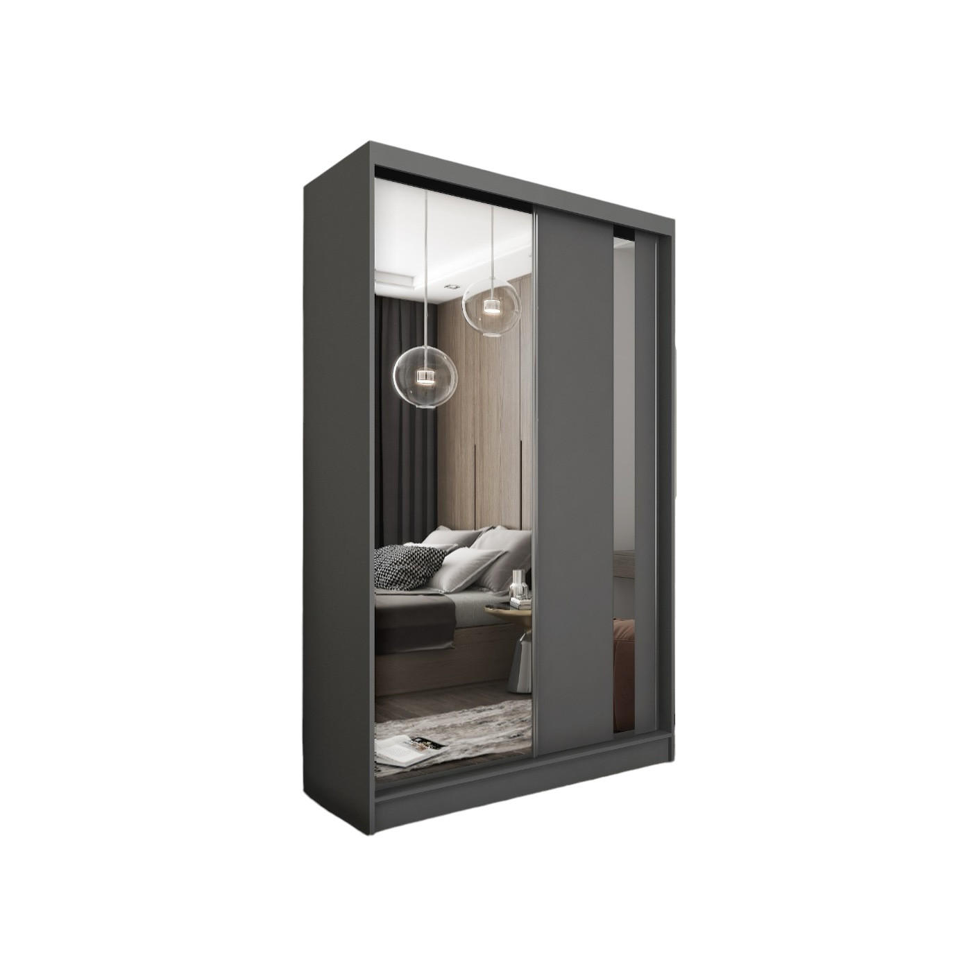 SCHWEBETÜRENSCHRANK Gabo 120 cm mit Spiegel 2-türig, grau - Grau, Kunststoff (120/216/61cm) - Margaret Hadas24