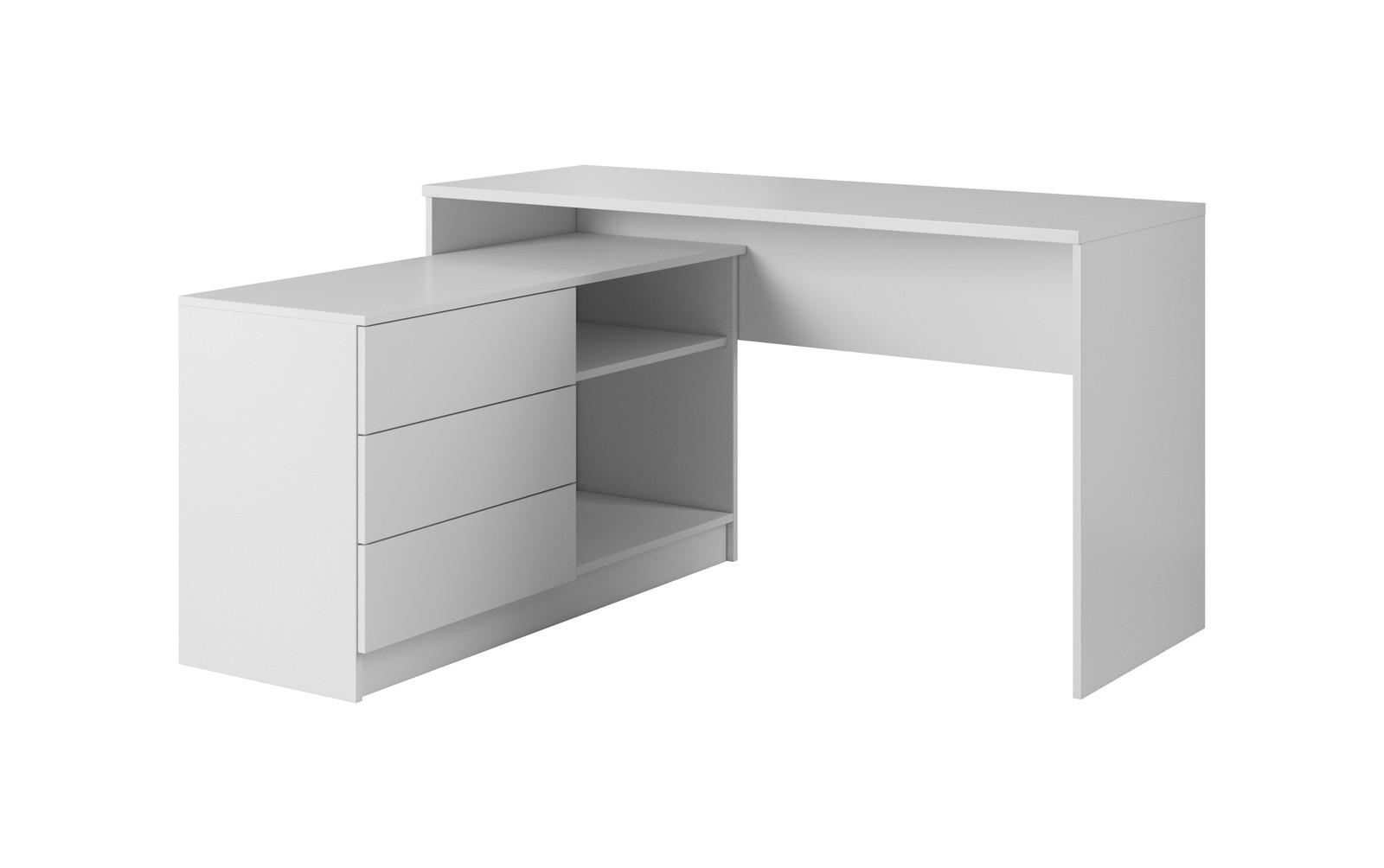 SCHREIBTISCH KAJA 138 cm Weiß Matt - mit Seitenmodul, 3 Schubladen und 2 Fächern - Weiß, Holz/Holzwerkstoff (110/138/76cm) - Ravio