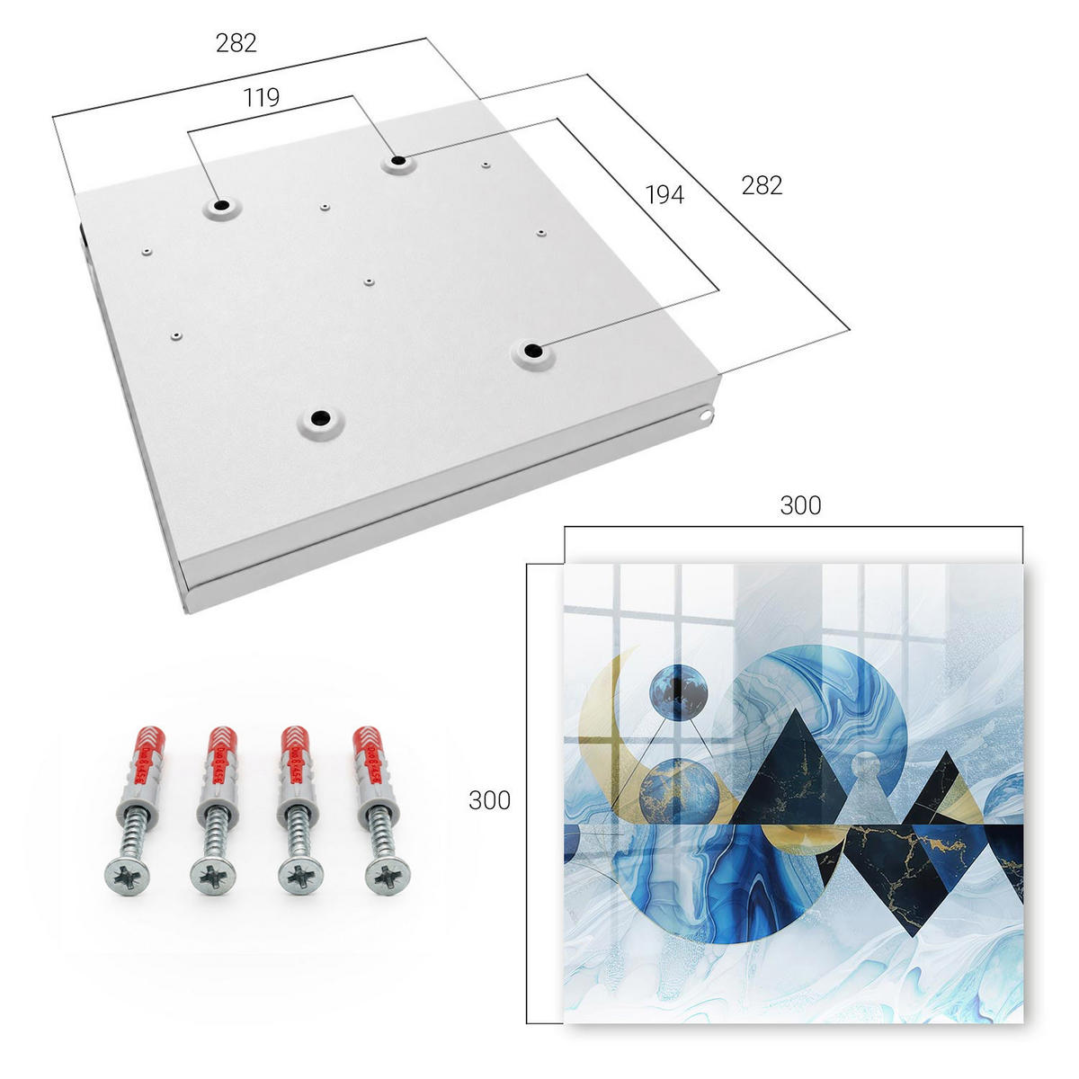 SCHLÜSSELBOX Weiß 30x30 cm – Türöffnung nach rechts - Kosmische Abstraktion - Blau, Metall (30/30/5cm) - TULUP