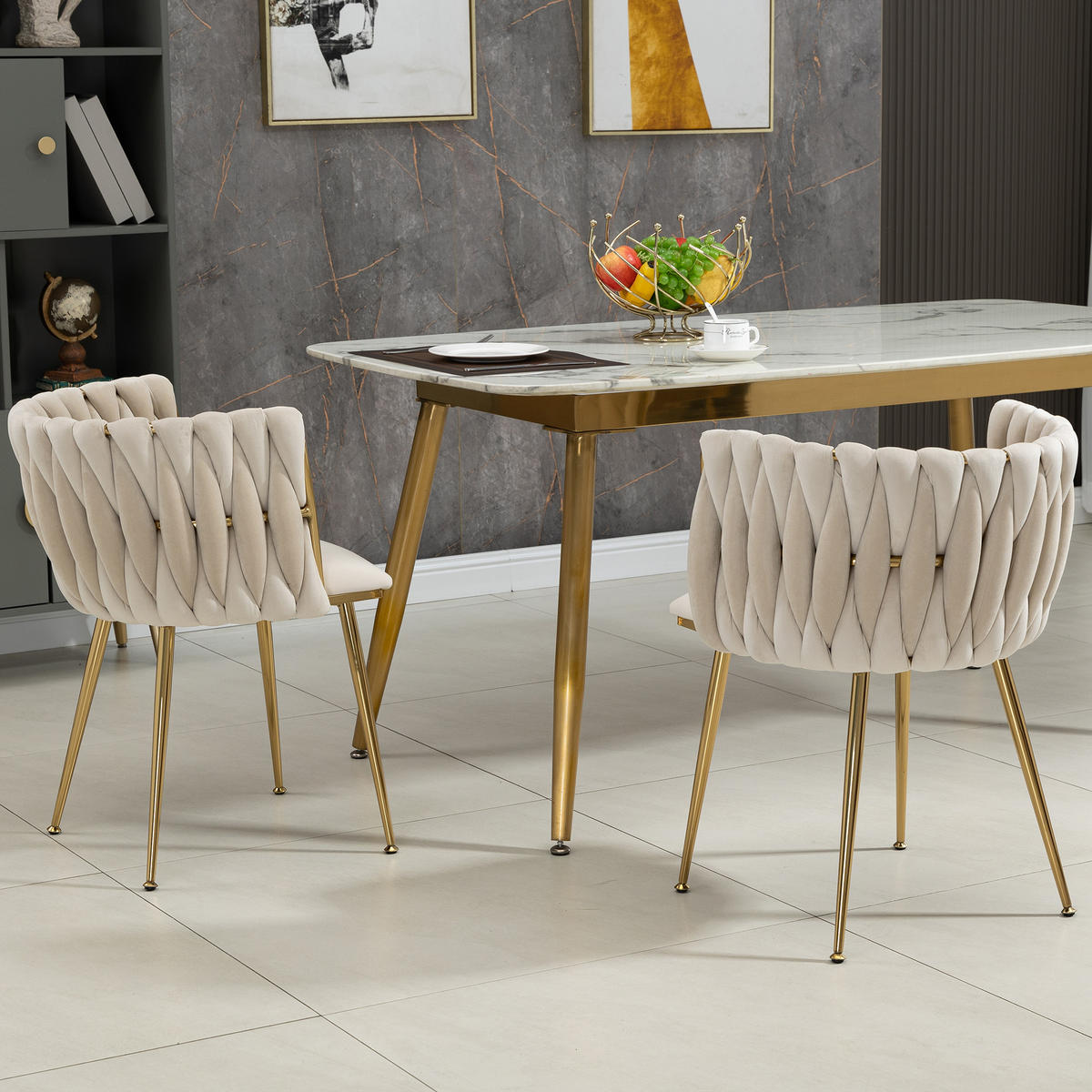 ESSZIMMERSTUHL 2er-Set aus Samt mit Goldbeinen - Creme, Textil (55.5/74/41cm)