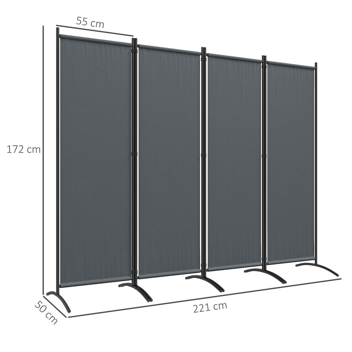 RAUMTEILER,4-TEILIG faltbar Innen 221x172cm,dunkelgrau - Grau, Textil (221/172cm) - Vallsero
