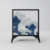 SIDEBOARD THE GREAT WAVE AT KANAGAWA, Schwarz, 57,5x42x70,5 cm, Schwarze Metall-Sternfüße - Multicolor/Schwarz, Holzwerkstoff/Metall (57.5/70.5/42cm) - SpaceRebels