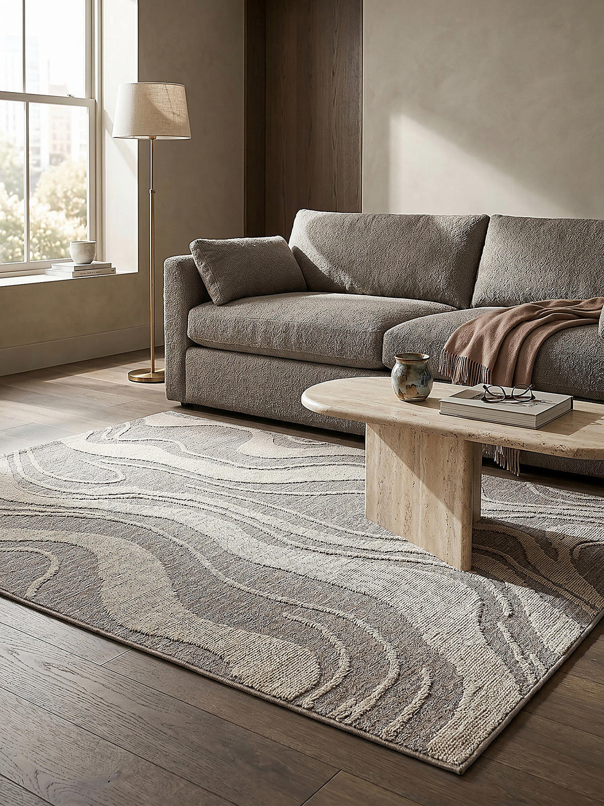 TEPPICH Waschbar LEAM, abstrakt, Grau, 160 x 223 cm - Grau, Textil (223/160cm) - KADIMA DESIGN