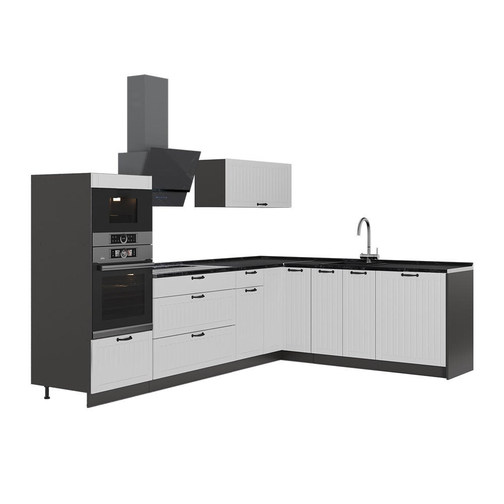 ECKKÜCHE Fame-Line, Weiß Landhaus/Anthrazit, 287 x 207 cm, AP Anthrazit - Anthrazit/Weiß, Holzwerkstoff (287/153.6/60cm) - Vicco
