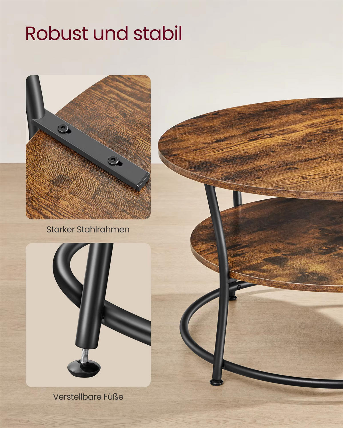 COUCHTISCH rund 80 cm Sofatisch Ablage - Braun, Holz (80/80/46.5cm) - Kaket