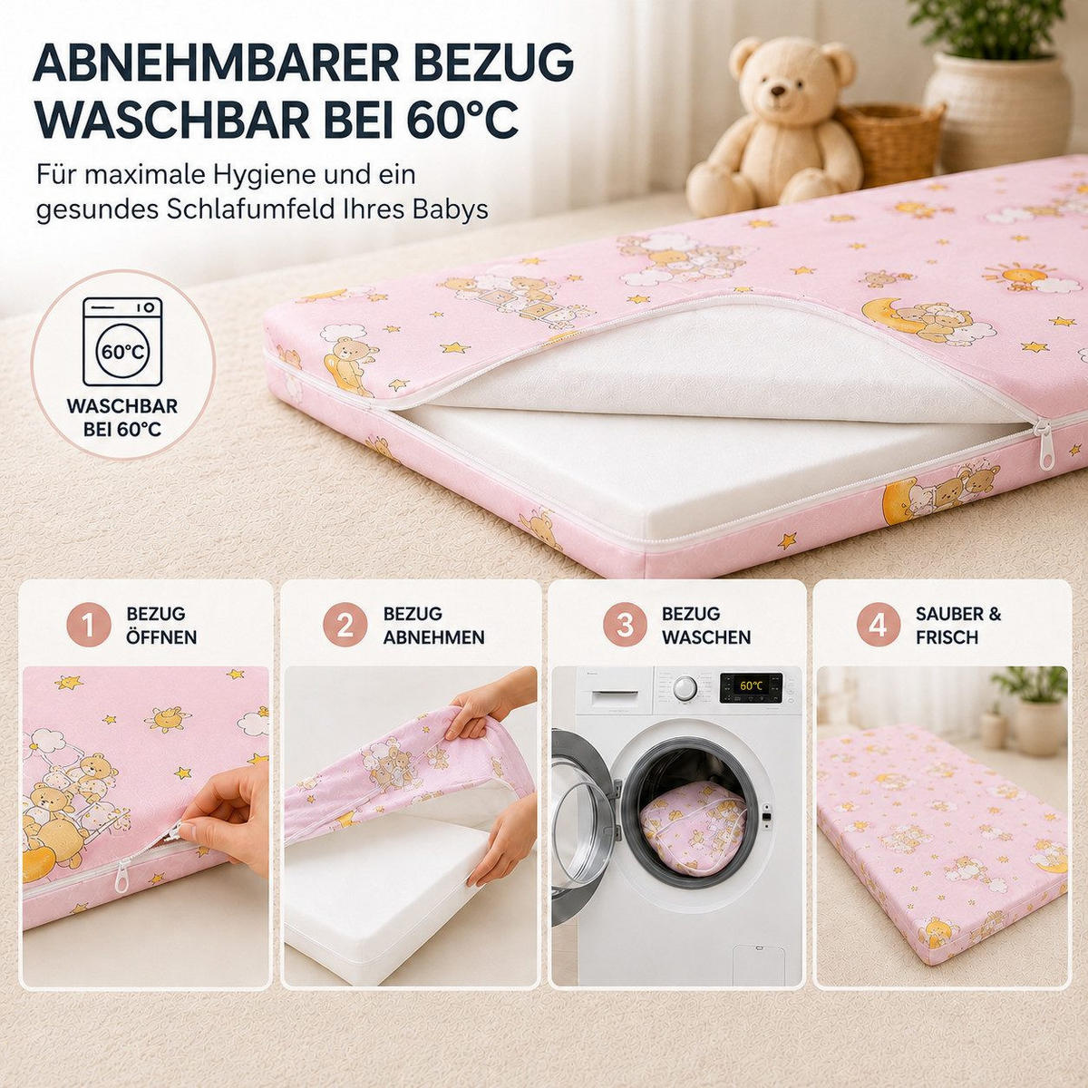 KINDERBETTMATRATZE 70/140 cm, in Rosa - Pink, Naturmaterialien - Best for Kids