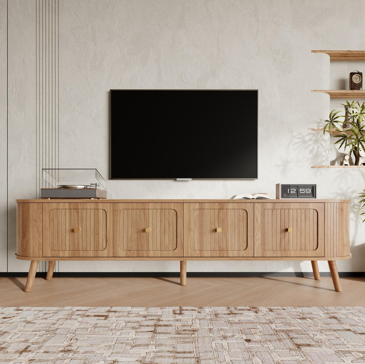 TV-SCHRANK 180/38/47 cm aus MDF und Holzwerkstoff mit Klapptüren und Vintage-Design, Eichefarben - Hellbraun, Holzwerkstoff (180/47/38cm) - Redom