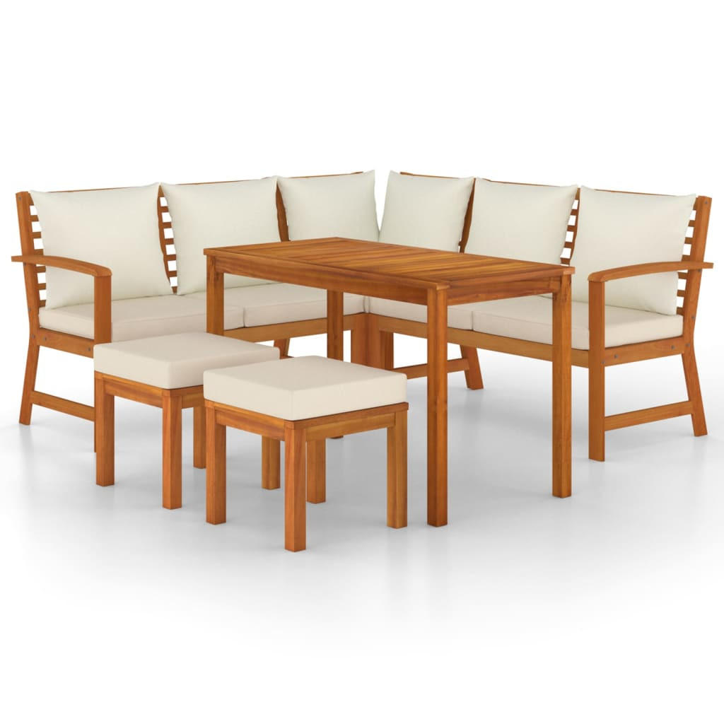GARTEN-ESSGRUPPE 6Er Set Mit Kissen Massivholz Akazie - Braun, Holz - vidaXL