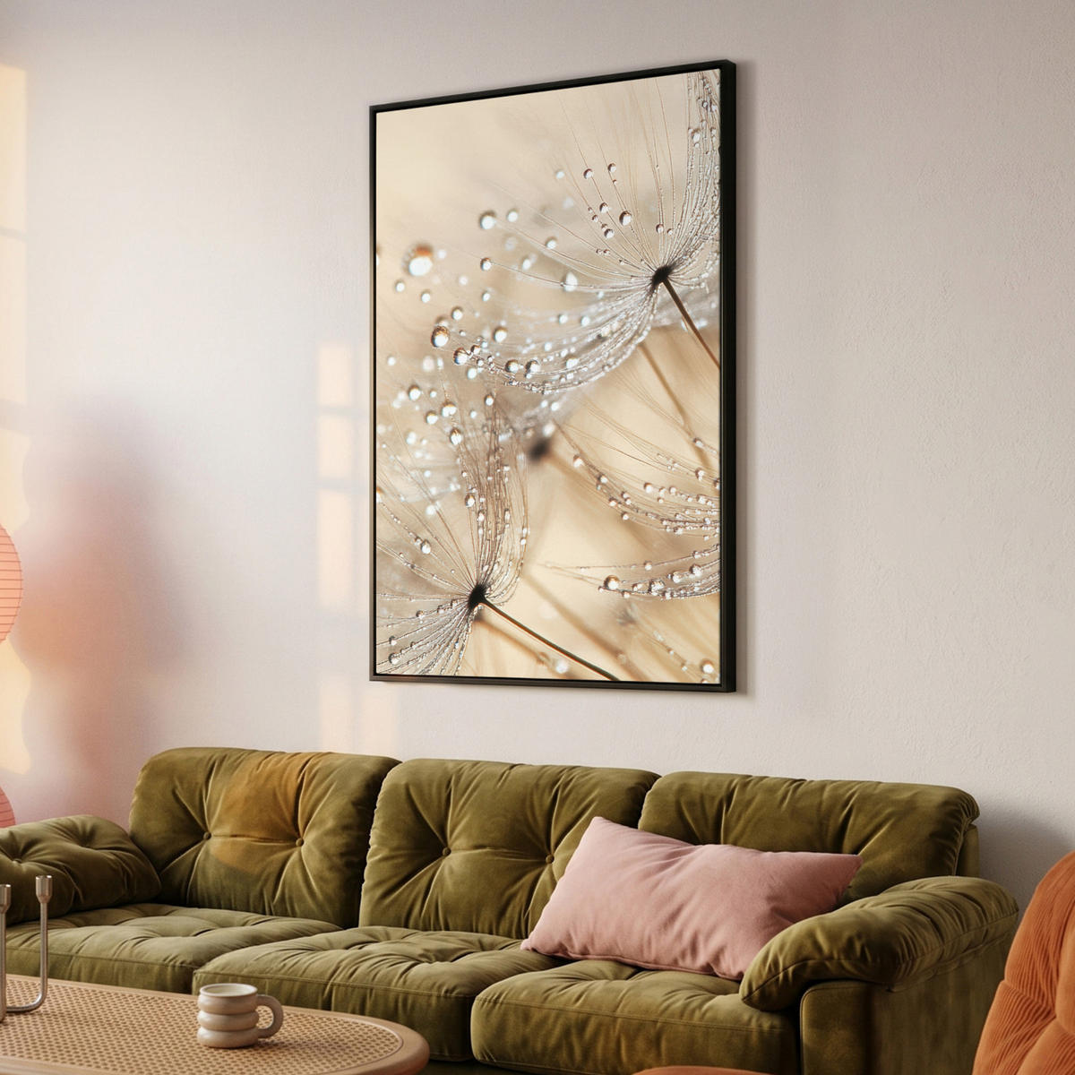 LEINWAND Bilder mit Rahmen - Löwenzahn - Abstrakt - Natur - Beige - 100x150 - Braun, Textil (100/150cm) - MuchoWow