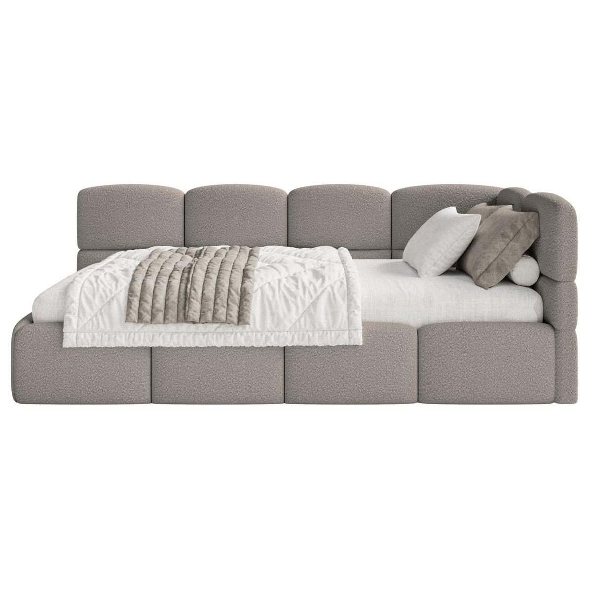 JUGENDBETT Cloudy rechts mit Rausfallschutz Bouclé Grau - Grau, Kunststoff/Textil (90/200cm) - Selsey