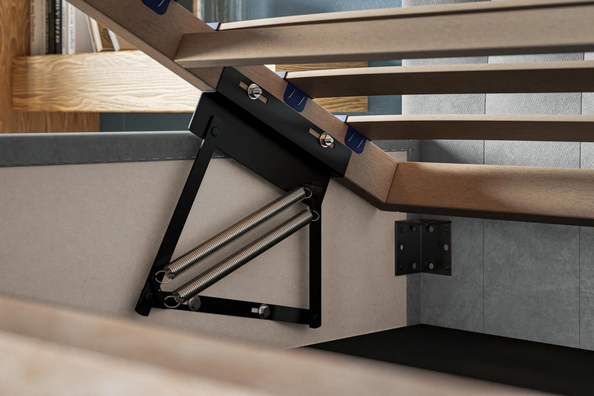 BETT 90x200 - Polsterbett mit Bettkasten und Holzrahmen - Modern Betten - Glatter Kronos-Stoff - Kollektion Rio, Blau - Blau, Holz/Textil (90/200cm) - Alpi-Möbel