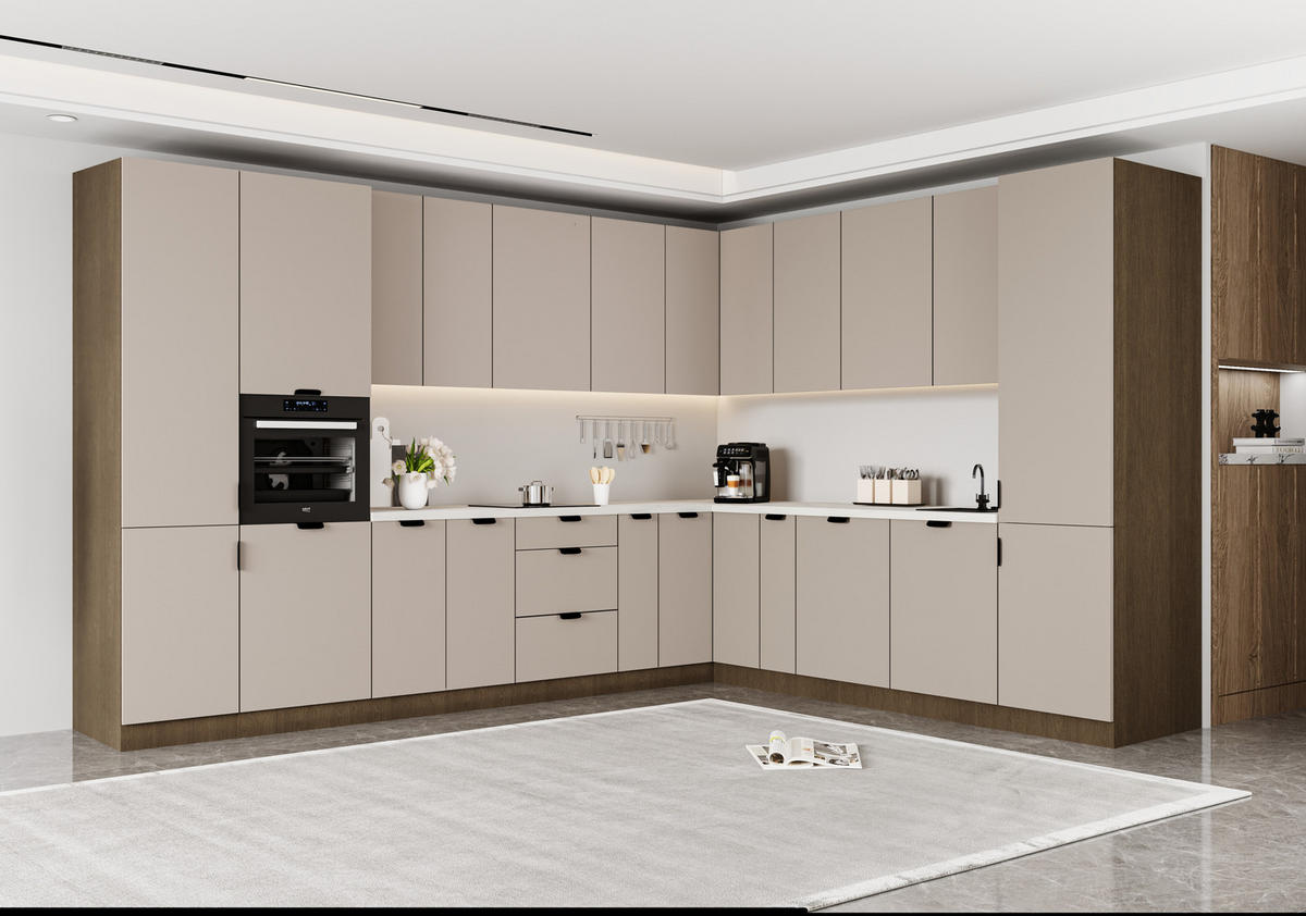 WINKELKÜCHE 345 x 285 cm - Sorento KS12-M345 - in Beige / Dunkle Eiche - Eichefarben/Beige, Holz/Metall (630/247/58cm)
