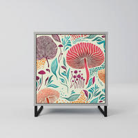 SIDEBOARD FUNGUS FANTASY, Grau, 57,5x42x67,5 cm, Schwarze Metall-Rahmenfüße - Multicolor/Schwarz, Holzwerkstoff/Metall (57.5/67.5/42cm) - SpaceRebels