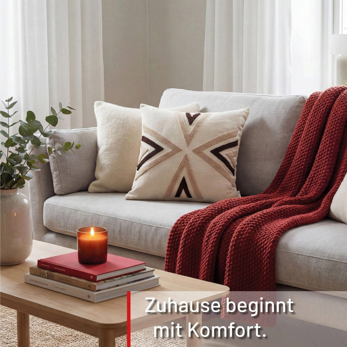 DEKOKISSEN Nordic Arrow Beige 45x45 cm mit Füllung - Beige/Multicolor, Textil (45/45cm) - Deco-Raum