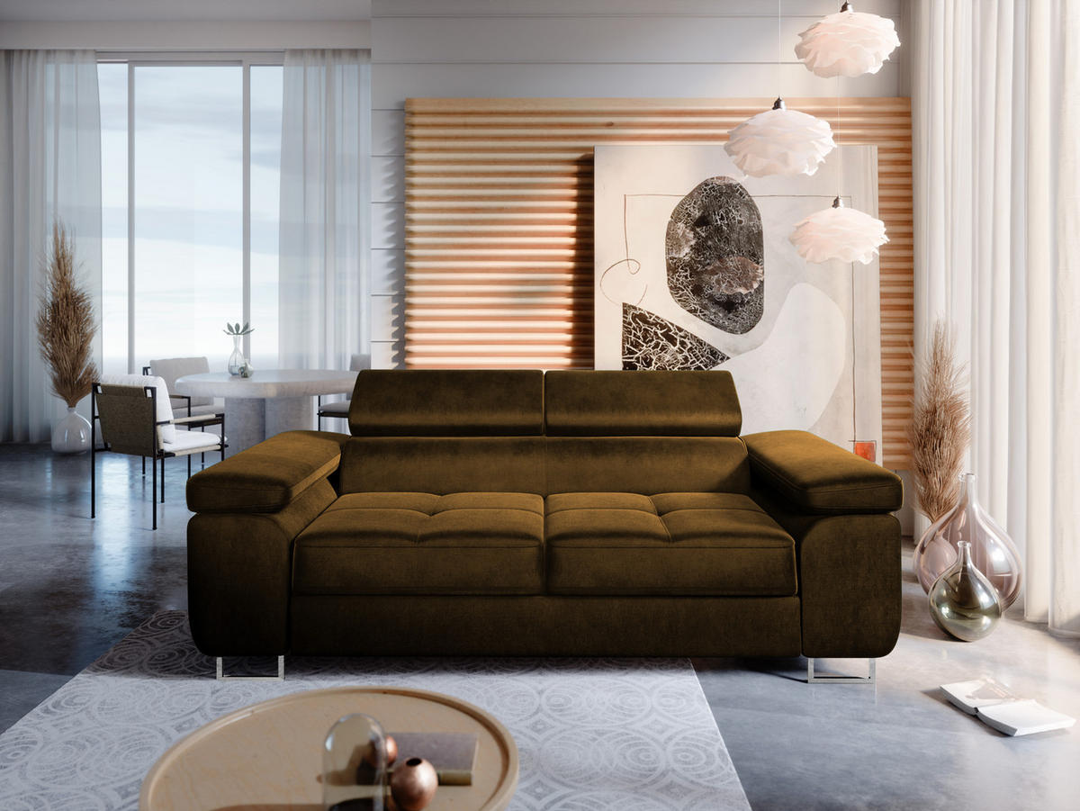 2-SITZER-SOFA WILD mit Verstellbare Kopfstützen Velours Golden - Chromfarben/Goldfarben, Holz/Textil (209/89/102cm) - Muffo