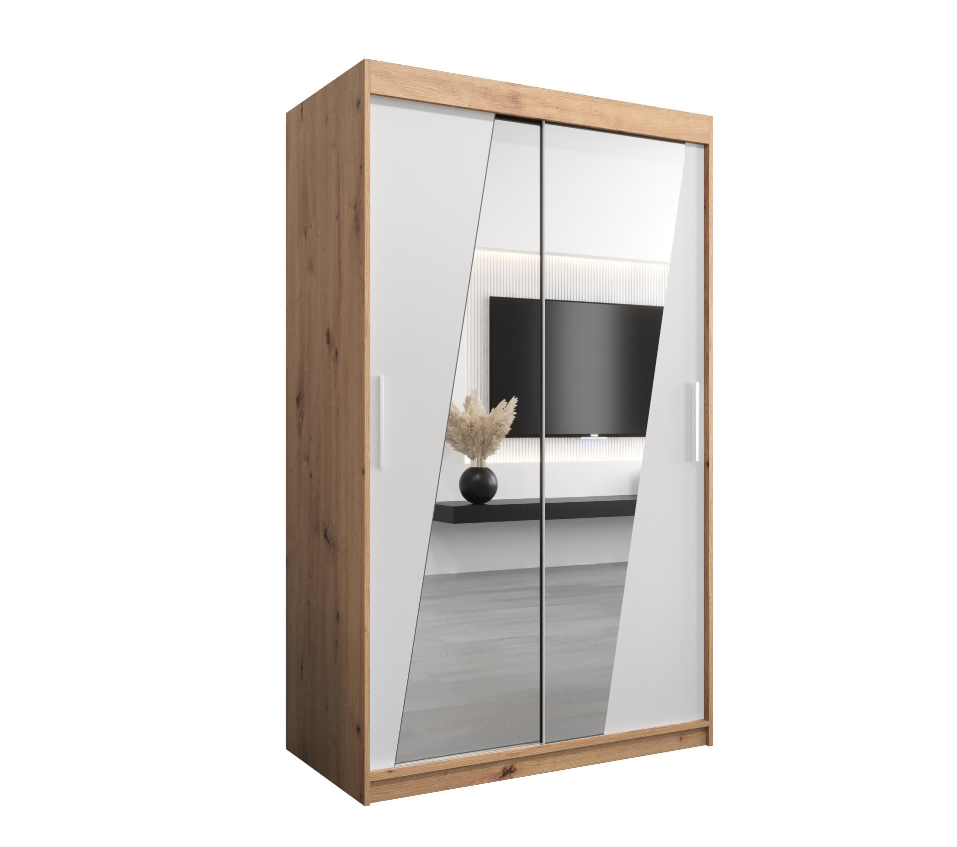 SCHWEBETÜRENSCHRANK 200/120/62 2-türig - Silberfarben/Weiß, Holz/Kunststoff (120/200/62cm) - Abiks Möbel
