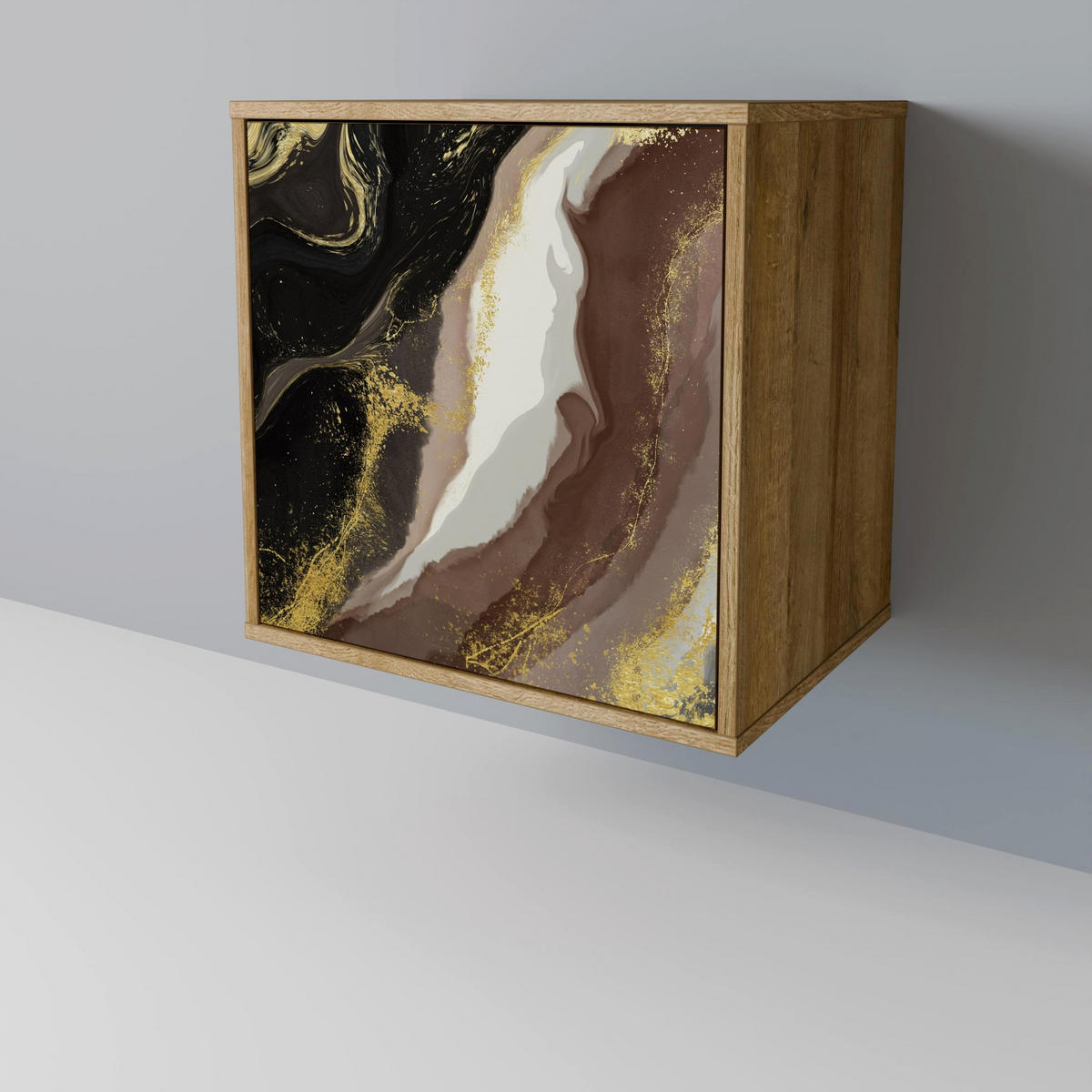 SIDEBOARD GOLD DUST, Eichefarben, 57,5x42x75,5 cm, Goldfarbene Metallfüße - Eichefarben/Goldfarben, Holzwerkstoff/Metall (57.5/75.5/42cm) - SpaceRebels