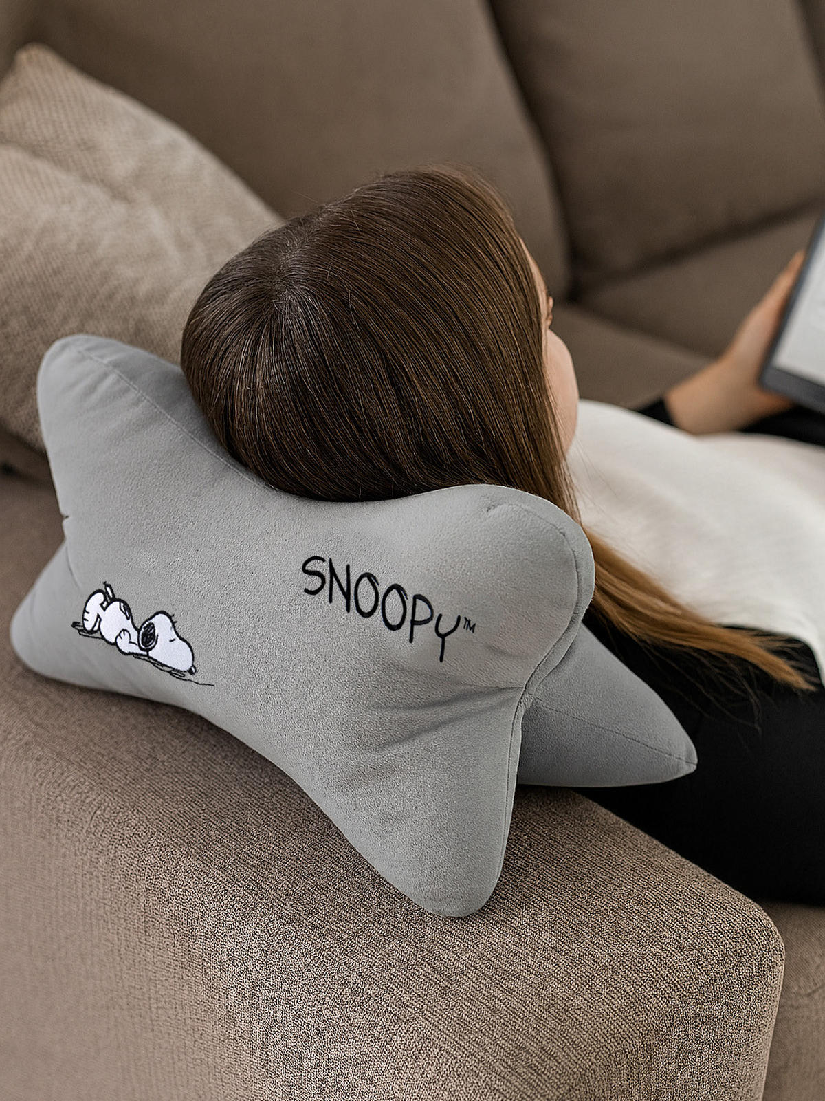 NACKENKISSEN The Peanuts Leseknochen Grau 40 x 20 cm - Grau, Textil (20/40cm) - United Labels