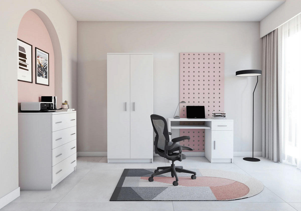 JUGENDZIMMER Arivo in Weiß 3 teilig Kinderzimmer Komplett Set mit Kleiderschrank, Schreibtisch und Kommode - Weiß, Holzwerkstoff (80/200/120cm)