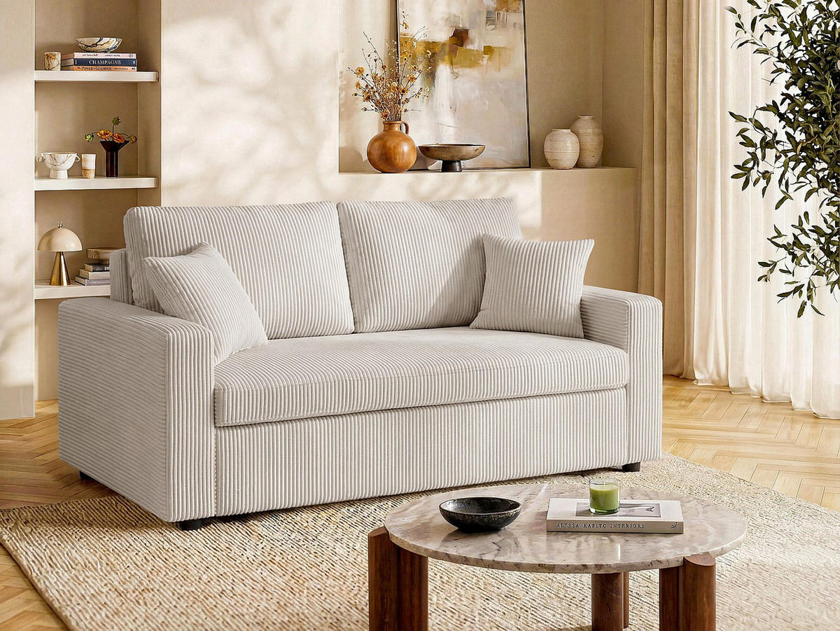 SCHLAFSOFA - 3 Personen - samt - beige Inizor - Beige, Textil (168/85/101cm) - Vente-Unique