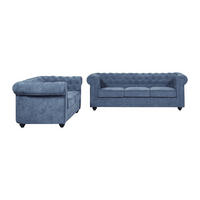 COUCHGARNITUR - 5 Personen - Stoff - Blau - CHESTERFIELD - Blau, Textil (168/72/88cm) - Vente-Unique