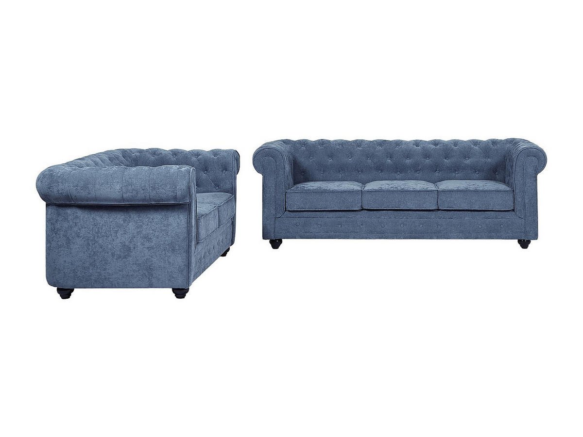 COUCHGARNITUR ohne Schlaffunktion - 5 -Sitzer - Polyester - blau - CHESTERFIELD - Blau, Textil (205/72/88cm) - Vente-Unique