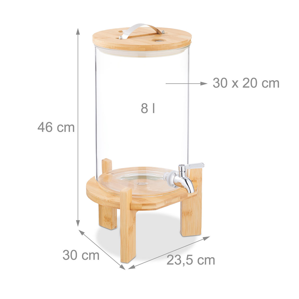GETRÄNKESPENDER - Multicolor, Glas/Holz (8L) - Relaxdays