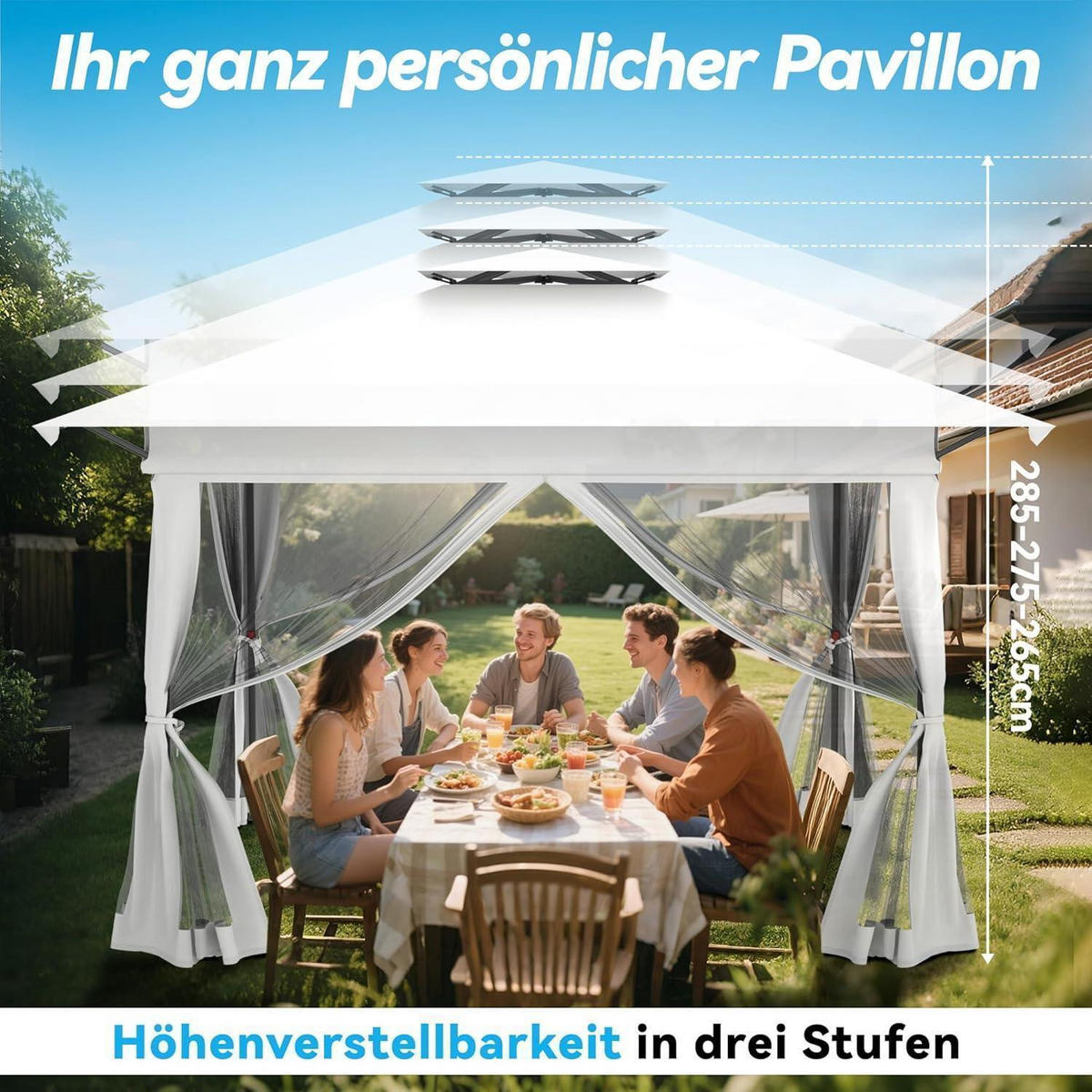 GARTENPAVILLON Pop Up 4 x 4 m Weiß - Weiß, Metall (400/285/400cm)