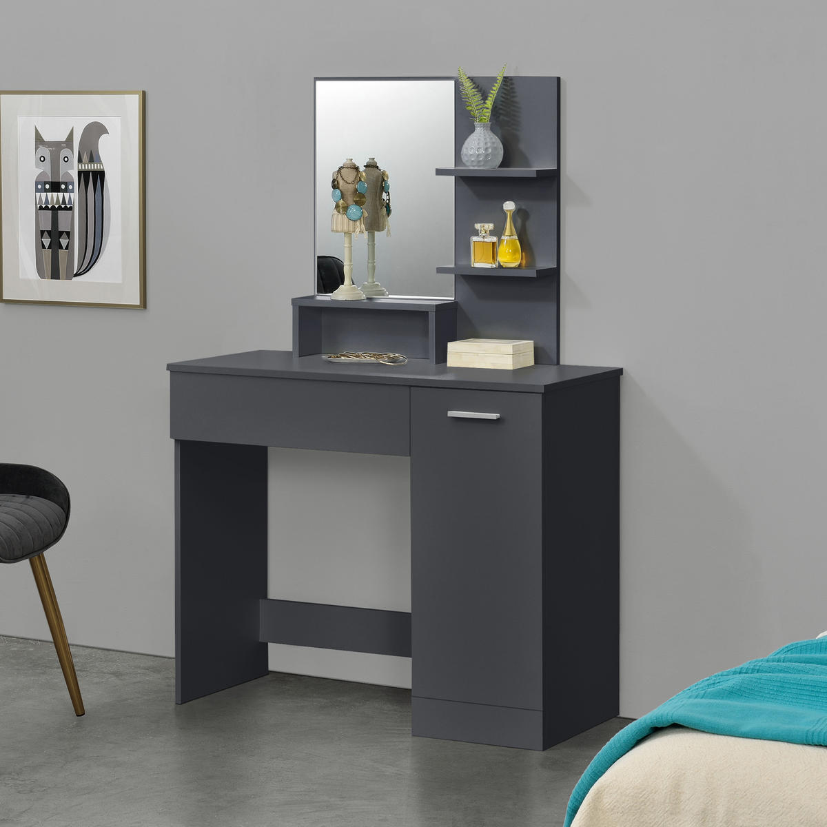 SCHMINKTISCH Krugersdorp - Grau, Holzwerkstoff (90/138/38cm) - [en.casa]