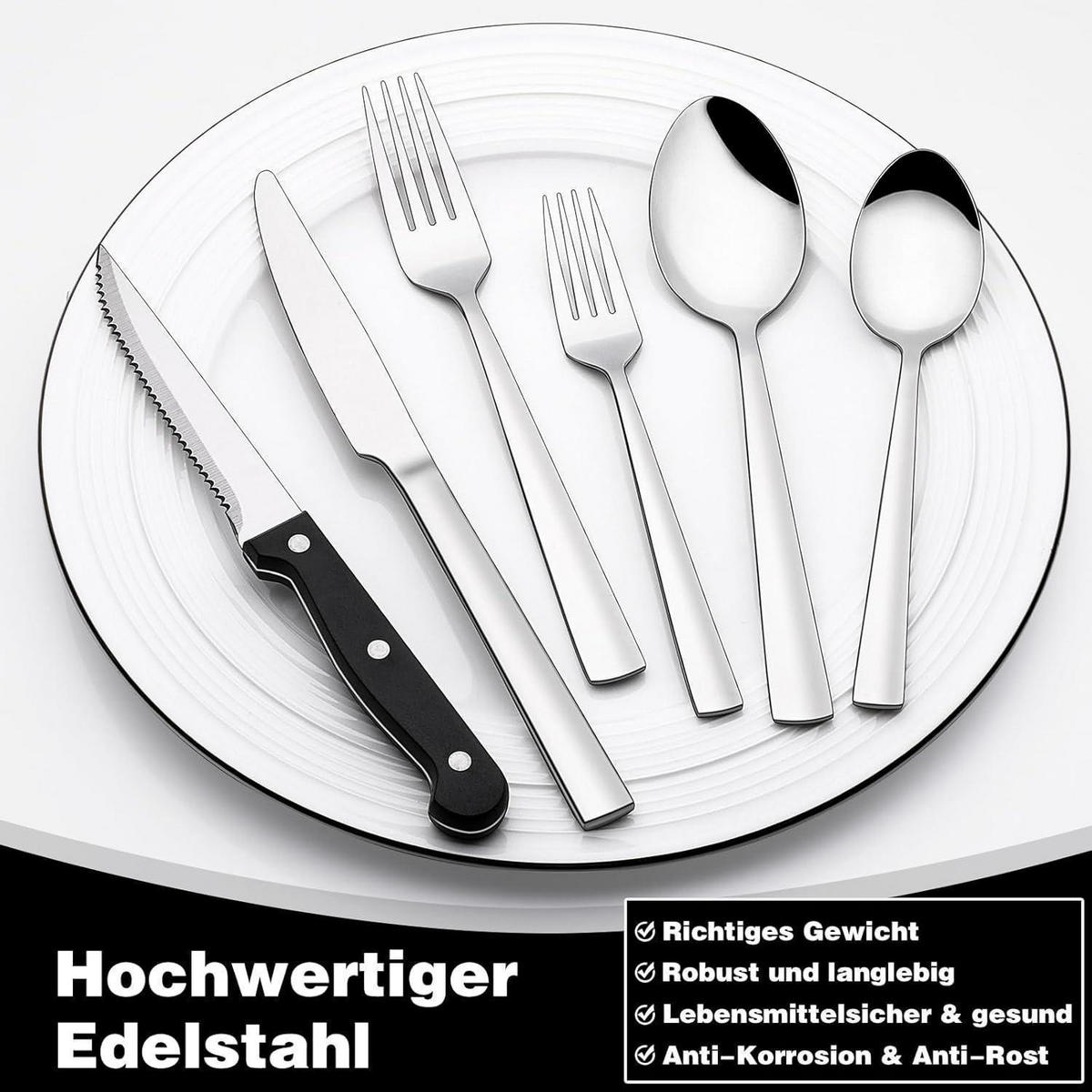 BESTECKSET 72-teilig für 12 Personen Edelstahl - Silberfarben, Metall