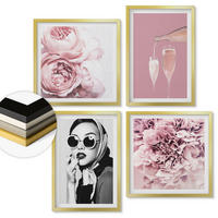 WANDBILDER 4er Set - 50x50 cm & 40x60 cm Goldrahmen - Blumen, Pfingstrosen, Rosen, Eleganz - Goldfarben, Kunststoff (50/50cm) - ArtPrintCave