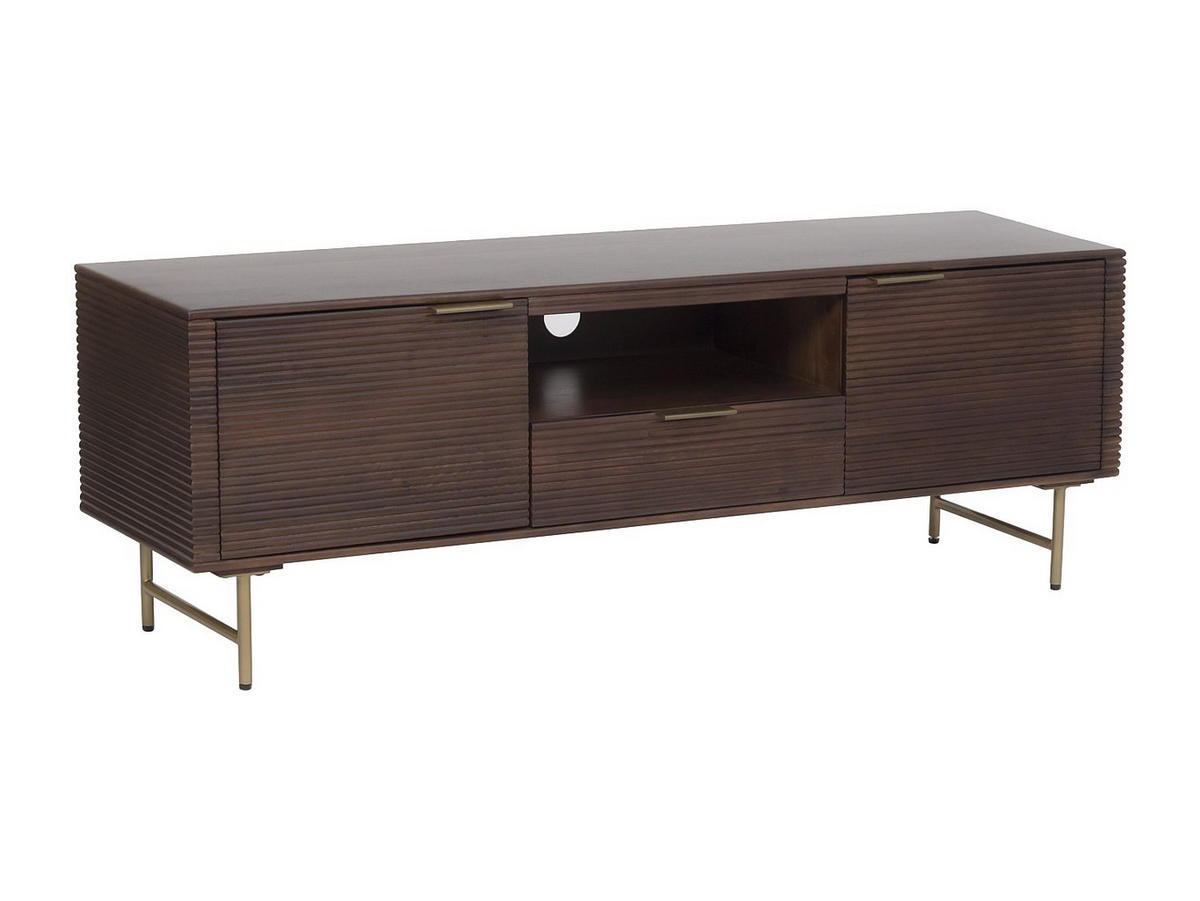 TV-BOARD - 160 cm x 40 cm - Holz, Platte, Holz, Platte - Naturfarben Dunkel, Goldfarben - SORDANA - Goldfarben/Naturfarben, Holz (160/55/40cm) - Vente-Unique
