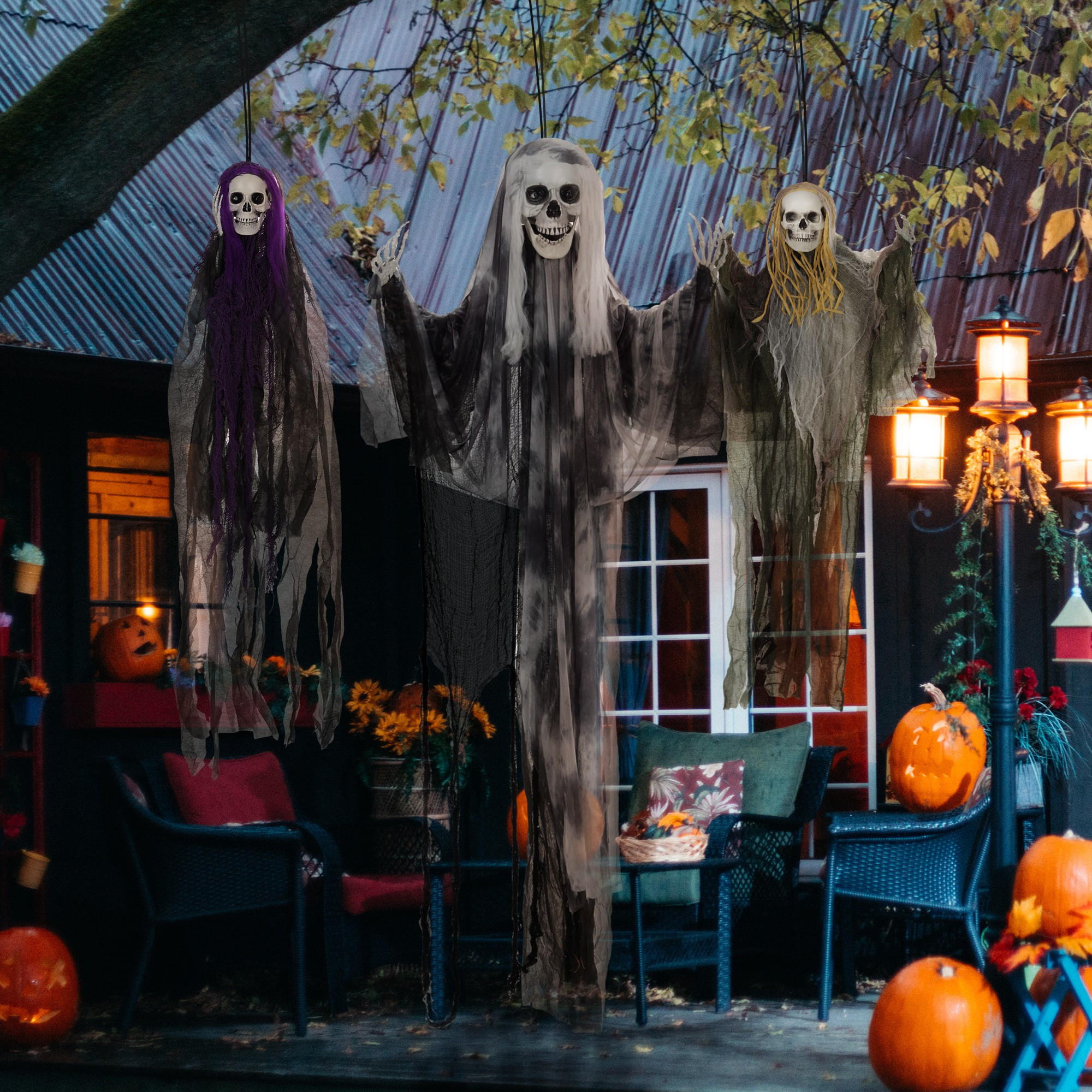 HALLOWEEN DECORATIONS 90/110/200cm Hängendes Skelett mit verstellbare Arme - Multicolor, Kunststoff/Metall (60/200/17cm) - HOMCOM