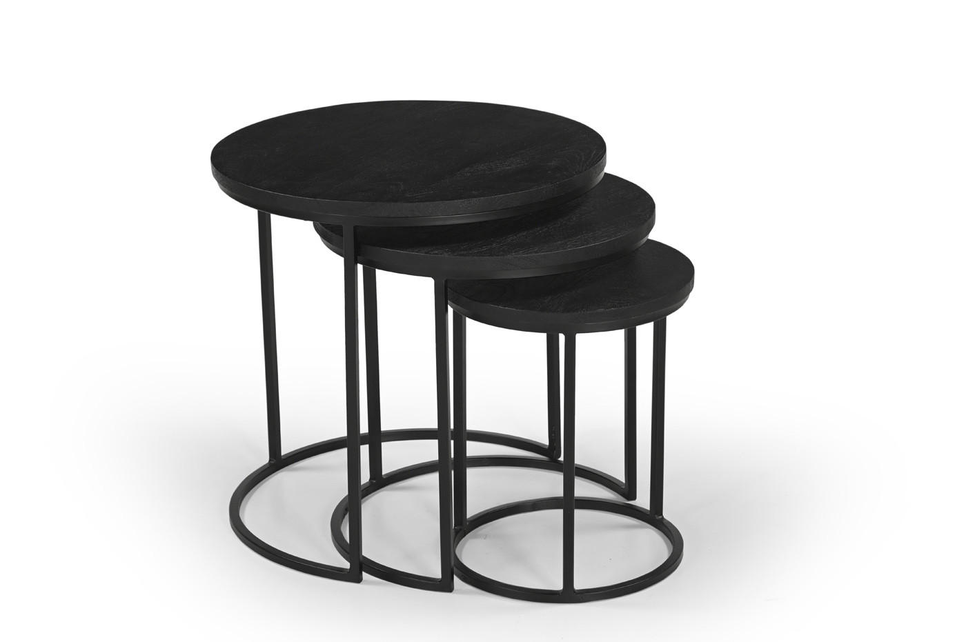 COUCHTISCH rund 3er-Set aus Mangoholz, schwarz - Schwarz, Holz (45/45/45cm) - Giga Meubel