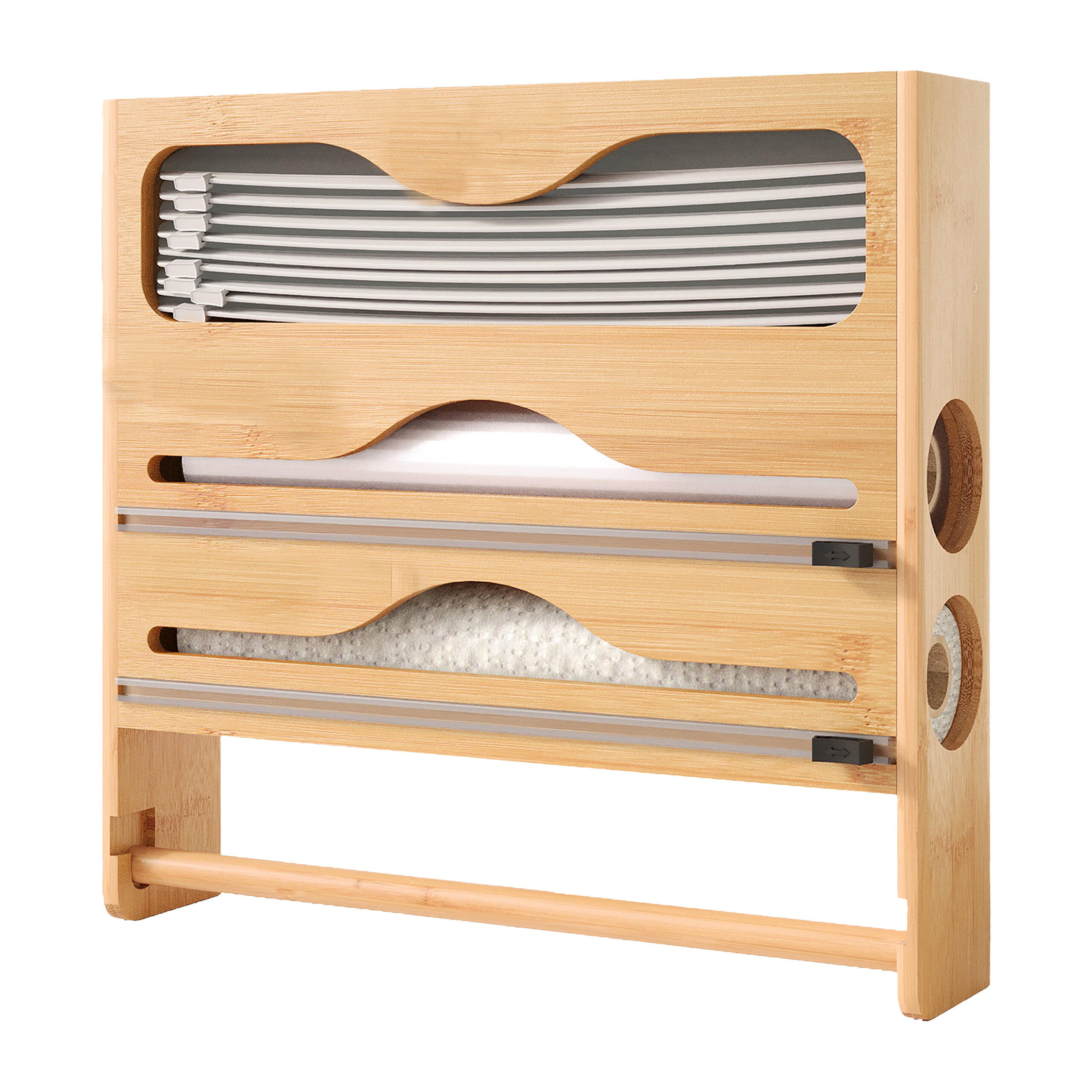 WANDROLLENHALTER - Hellbraun, Holz/Kunststoff (34.5/33/7cm) - Relaxdays