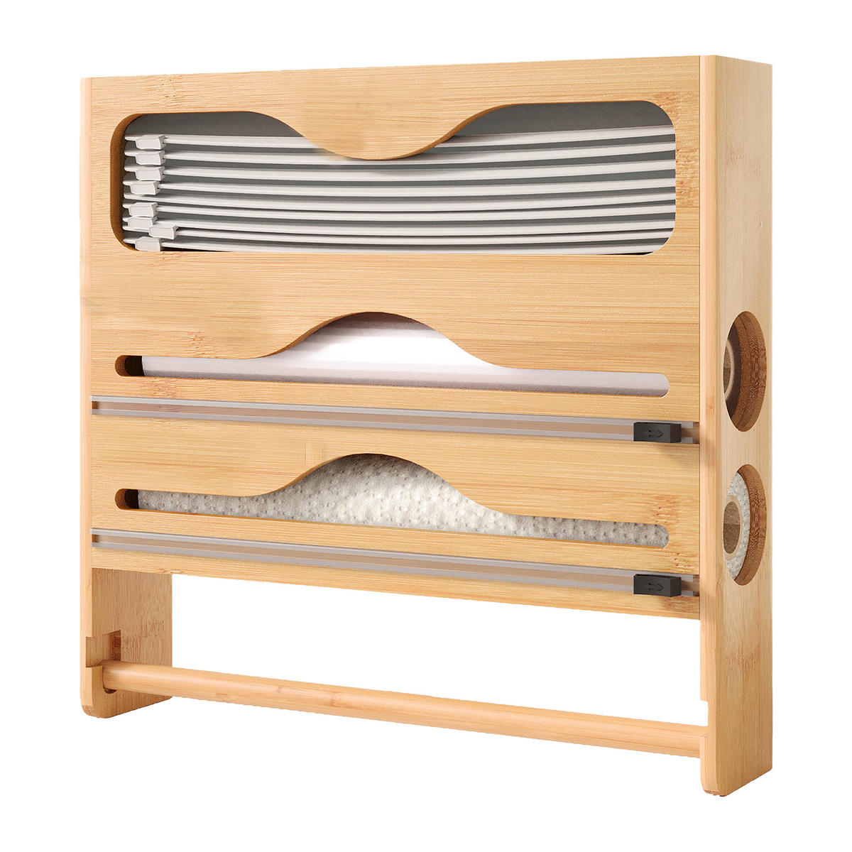 WANDROLLENHALTER - Hellbraun, Holz/Kunststoff (34.5/33/7cm) - Relaxdays