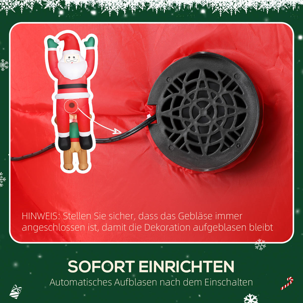 WEIHNACHTSMANN aufblasbar, 2,14 m Weihnachtsdeko mit Hund LED - Rot, Textil (68/214/82cm) - Outsunny