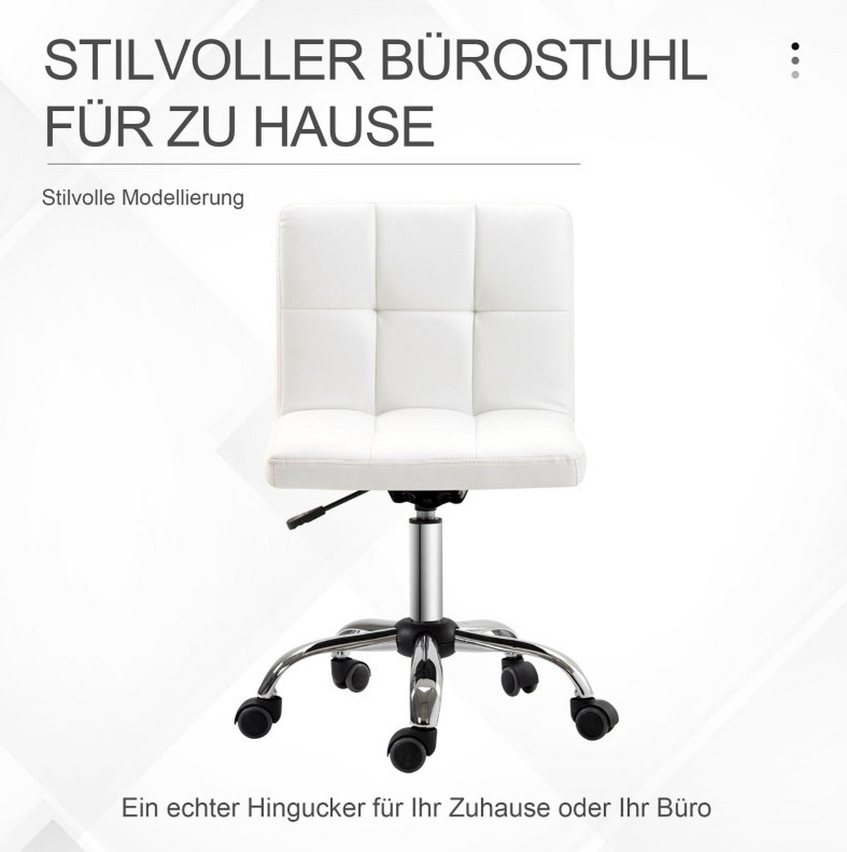 DREHSTUHL in Weiß höhenverstellbar mit Kunstleder und 5 Rollen,51/92/46 cm - Weiß, Kunststoff (46/92/51cm) - Flora Grace