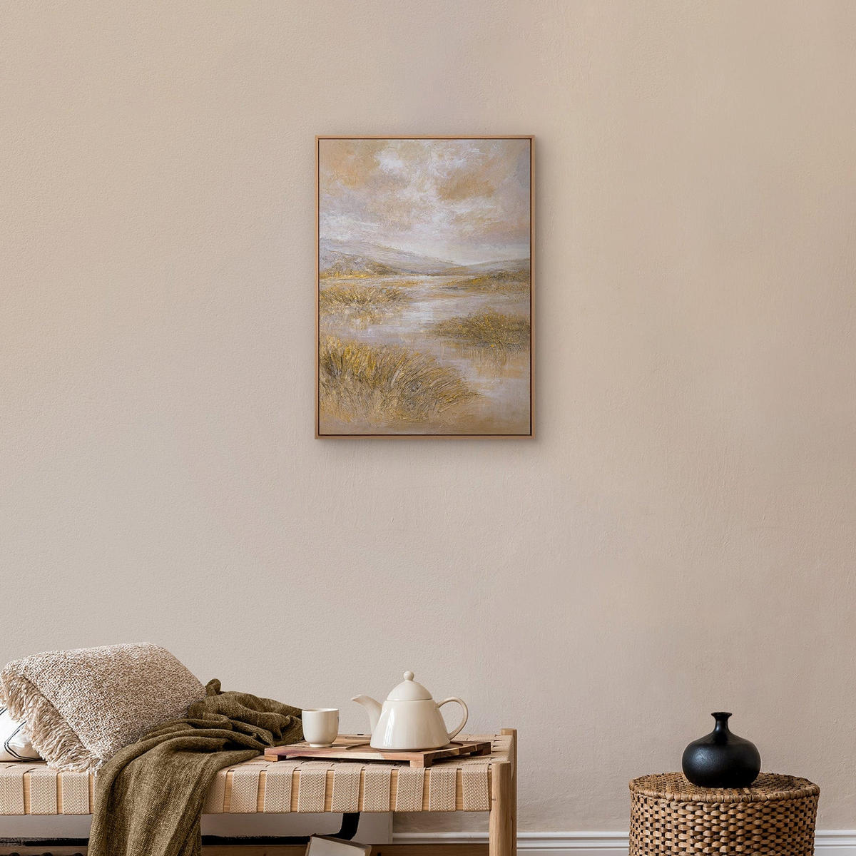 GEMÄLDE Stille Ebene Schattenfugenrahmen Eichefarben 70x50 cm - Eichefarben, Holz (70/50cm) - YS-art gallery