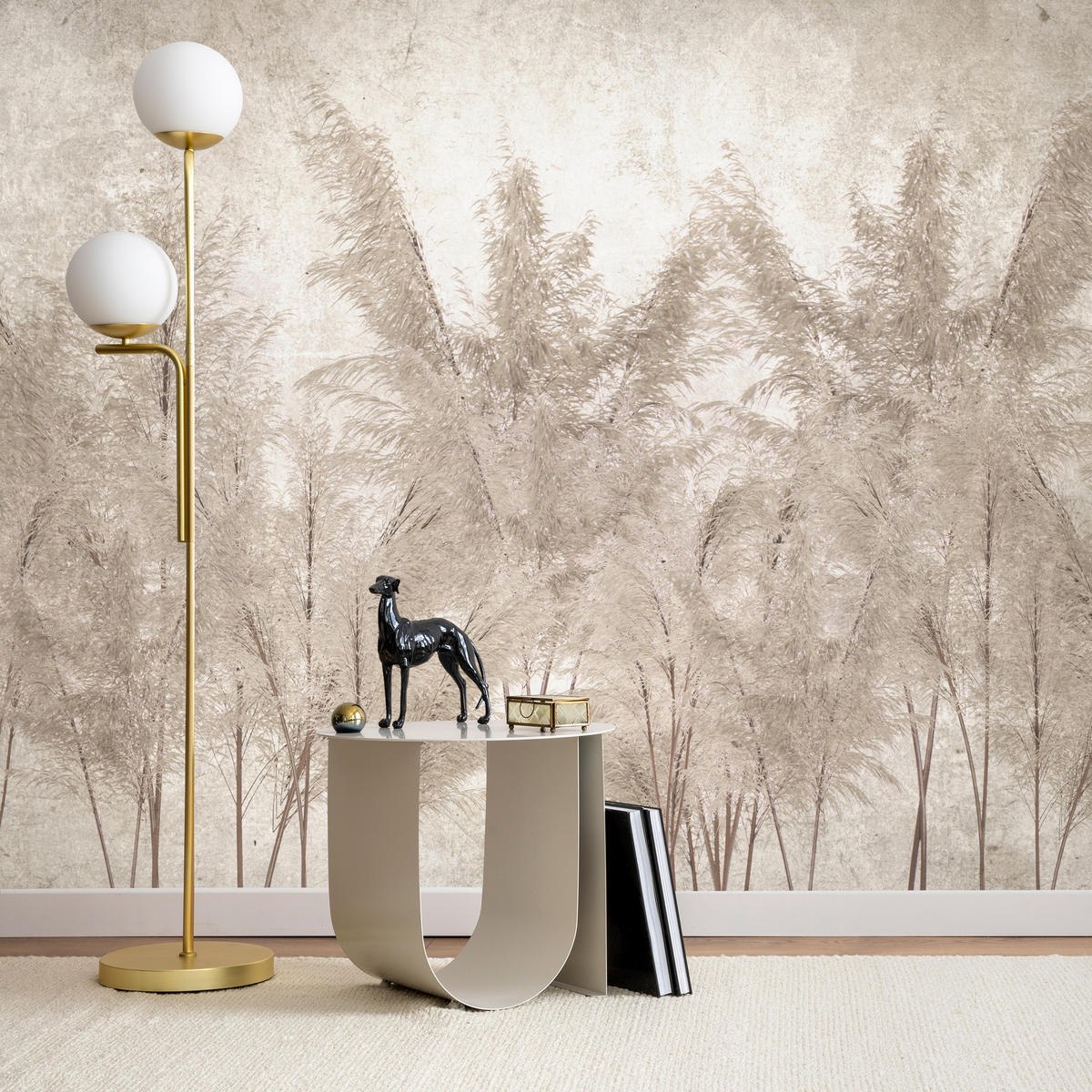 FOTOTAPETA Pre Spálňu Tráva Pampasová Vintage Béžová Boho 150 x 105 cm - hnedá/béžová, papier (150/105cm) - Muralo