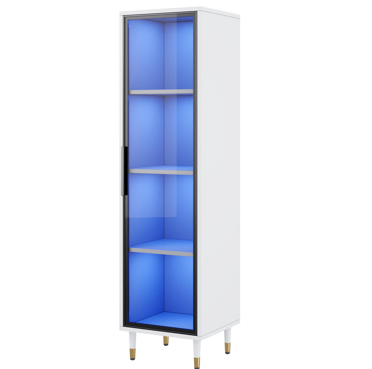 HIGHBOARD mit LED-Beleuchtung 40/40/170 cm in Weiß mit getönter Glastür - Weiß, Holzwerkstoff (40/170/40cm) - BEAOK
